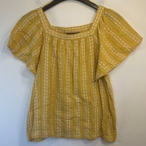 Banana Republic Mustard Yellow Square-Neck Floral Stripe Embroidered TunicBlouse